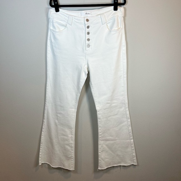 Kancan Women's Flare Stretch Jeans White Denim High Rise Frayed Button Fly 15/31 - Picture 1 of 13